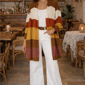 Umgee Striped Multicolor Open-Front Cardigan